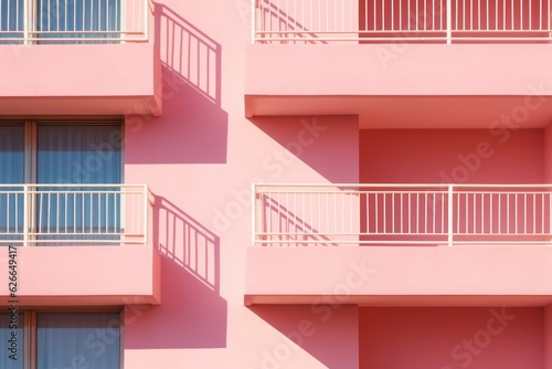 Balconies. Geometry. Fashion minimal pink mood 