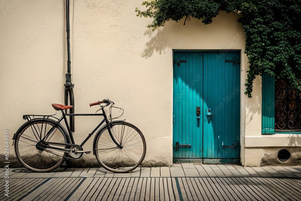 bicycle in front of a wall