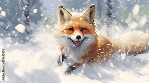 cute fox in the snow  comic art