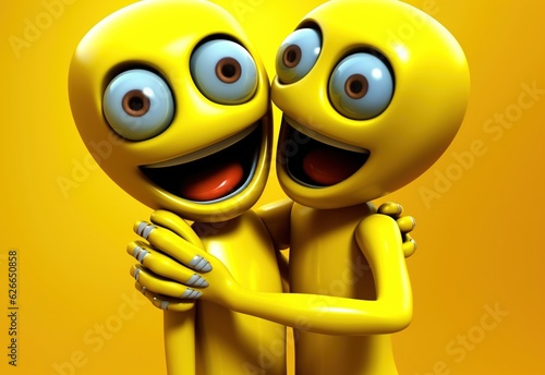 Portrait of a two crazy emoji friends. Happy and laughing emoticon. Social media and communications concept. Facial expression. Illustration for poster, cover, brochure or presentation.