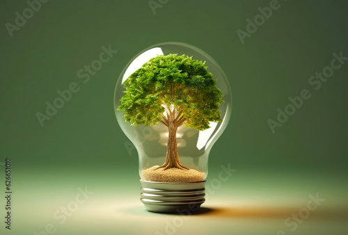 light bulb on green background, concept of ecology and environmental protection
