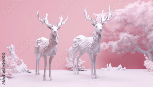 deer elves set in a pink background © Dina Studio