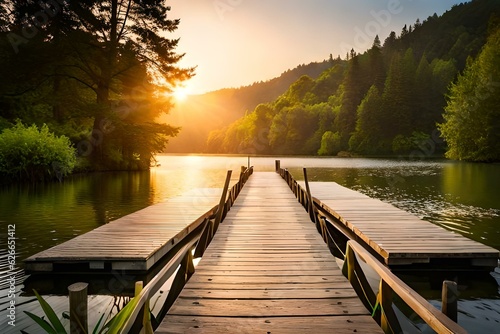 Brown Wooden Dock on River, Created using generative AI tools