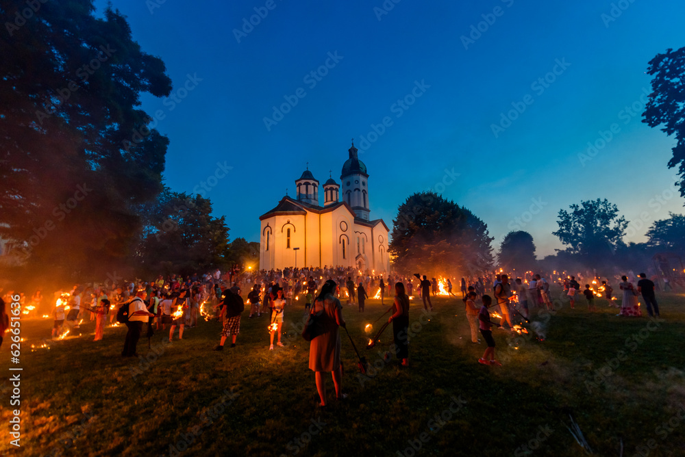 Loznica, Serbia - July 11, 2023: LilaLo Festival is a music and performance festival, dedicated to the regional folk authentic tradition as “lilanje” as well creative potentials of young people.