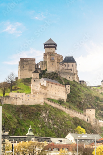 Photography Trencin with the Trencin castle above the Vah river in Slovakia.