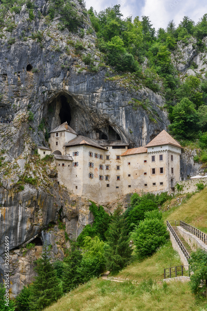 Predjama, Slovenia - June 27, 20203: Predjama Castle in Slovenia, Europe. Renaissance castle built within a cave mouth in south central Slovenia.