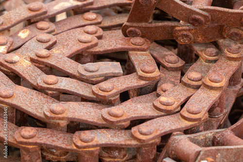 top view Close up of a old rusty chain links. High quality photo