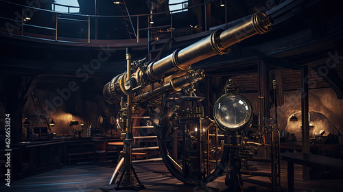 Illustration of Steampunk game observatory.