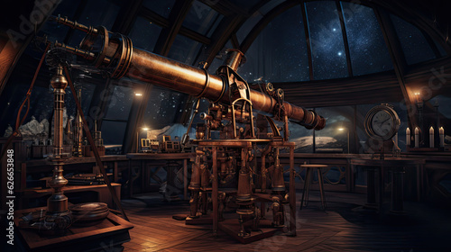 Illustration of Steampunk game observatory.