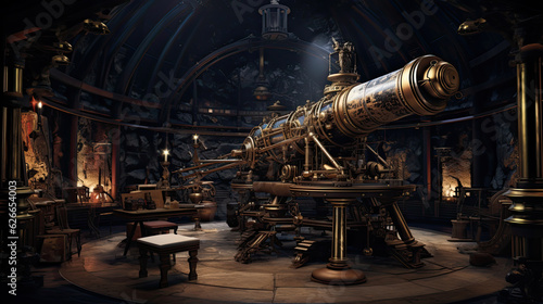 Illustration of Steampunk game observatory.