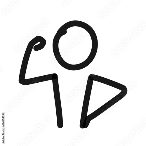 strength - block figure flexing a muscle, simple line art doodle