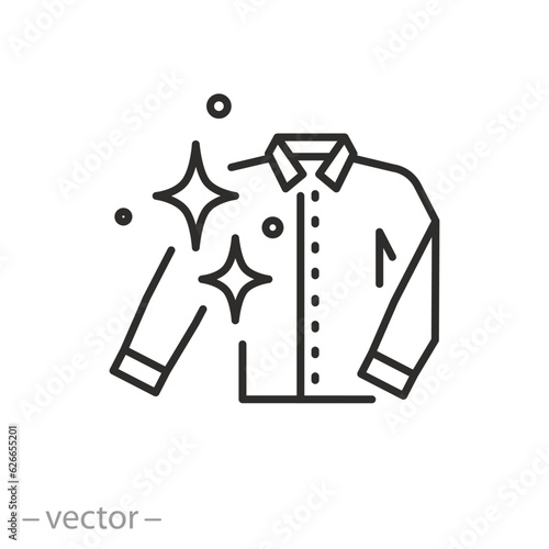 clean clothes icon, washing good result, quality shirt laundry, thin line symbol on white background - editable stroke vector illustration