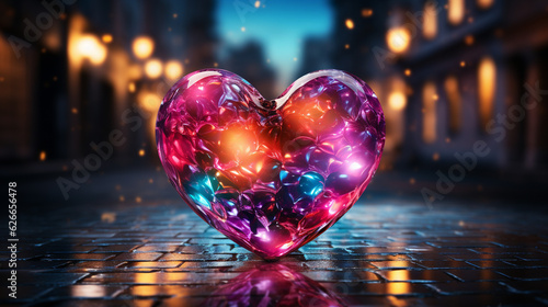 Heart burst, Soft bokeh, Cinematic style, Bright neon, Exciting, Vibrant, Liquid gold 