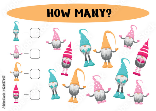 How many gnomes are there - count the number Counting game for children