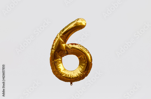 Gold Balloon Number 6 3d render 