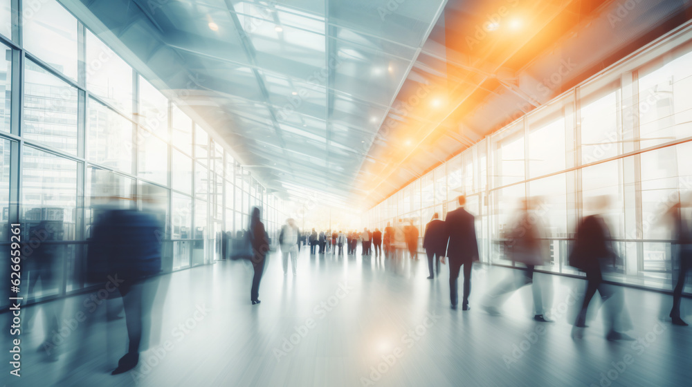 Blurred figures of business professionals strolling at an expo, conference, or within a contemporary hall, demonstrating motion speed blur, broad panoramic banner
Generative AI Blurred figures of business professionals strolling at an expo, conference, or within a contemporary hall, demonstrating motion speed blur, broad panoramic banner
Generative AI