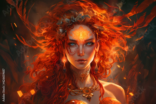 Portrait of a beautiful queen of fire