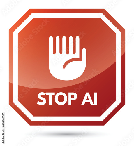 No to artificial intelligence. Six fingers hand. Stop sign, icon, logo