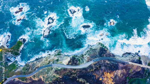 Spectacular drone photo, top view of seascape ocean wave crashing rocky cliff. Beauty of the sea. Beaches where land and sea meet seascape. 
