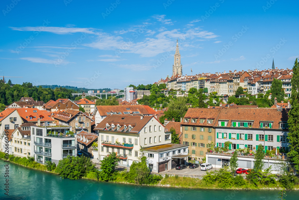 Panoramic view of Aare river and old town of Bern, Switzerland