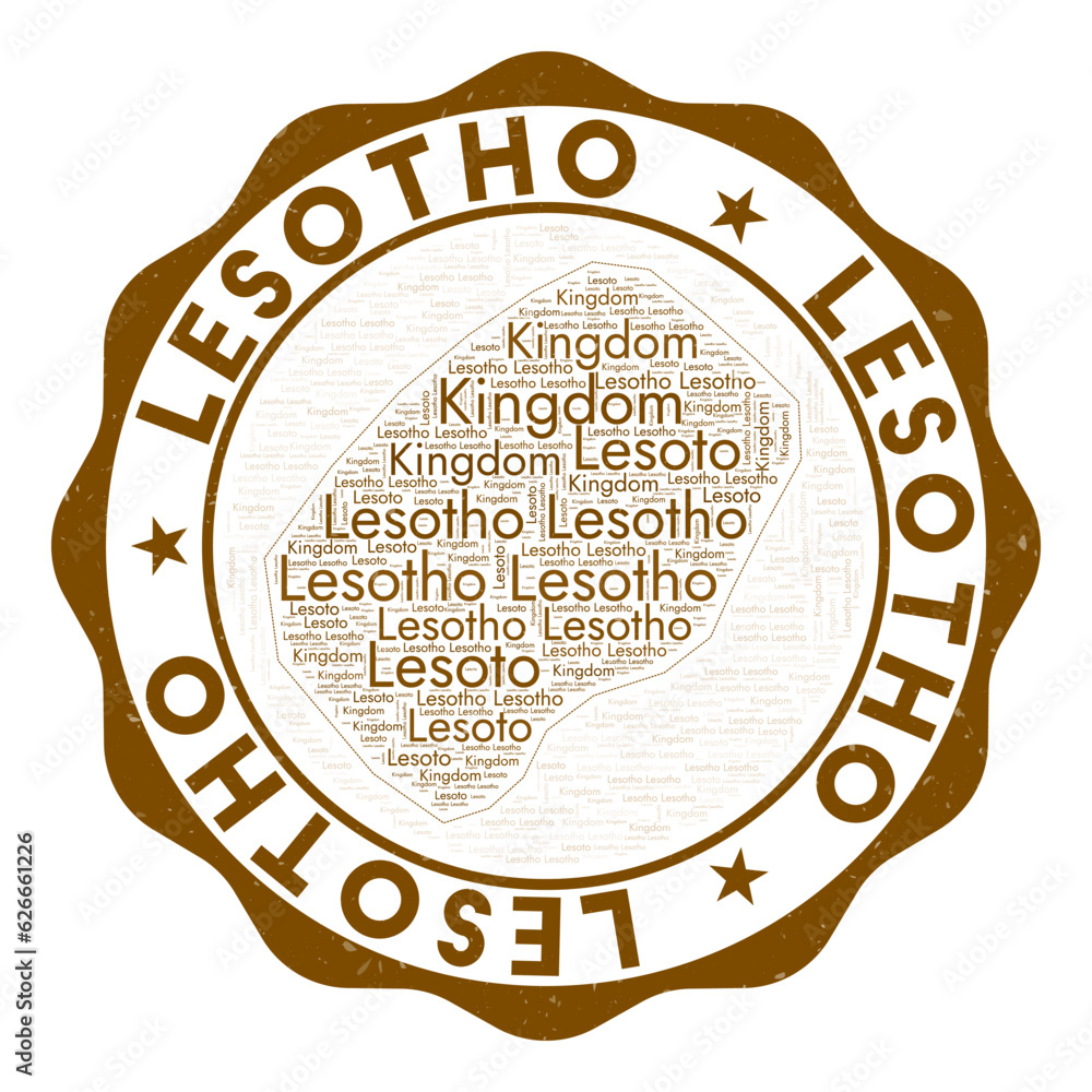 Lesotho logo. Astonishing country badge with word cloud in shape of