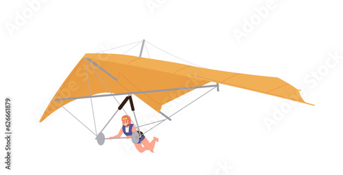 Man flying hang-glider sportsman enjoying paragliding extreme sports isolated on white background