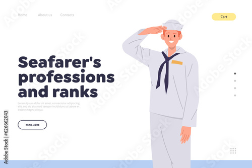 Seafarer professions and ranks landing page design website template for maritime academy online