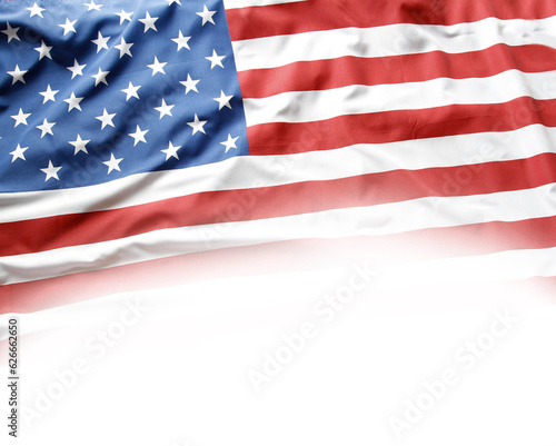 American flag on white. Copy space