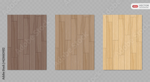 Realistic vector wood texture backgrounds set. Top view wooden table or floor. Brown pine texture with stripes. Vector EPS10.