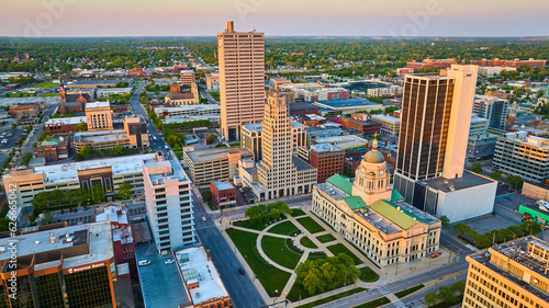 Fototapeta Naklejka Na Ścianę i Meble -  Aerial downtown cityscape skyscrapers courthouse Fort Wayne city Indiana