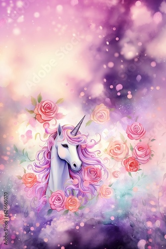 Unicorn Background Watercolor Pinks and Purples