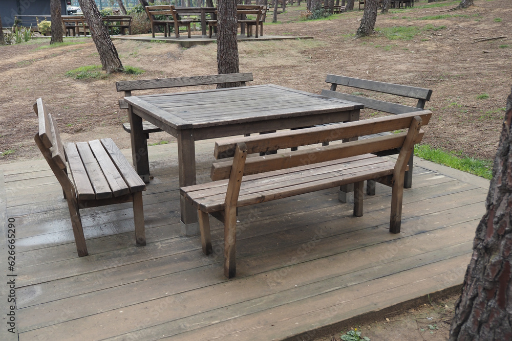 Close-up of a wooden picnic table in istanbul Close-up of a wooden picnic table in istanbul
