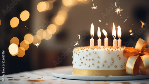 Cake with candles, birthday cake, wedding cake, white and gold, golden cake, white cake, gifts and candles, golden ribbon, sweet food, dessert, luxury cake, expensive food,