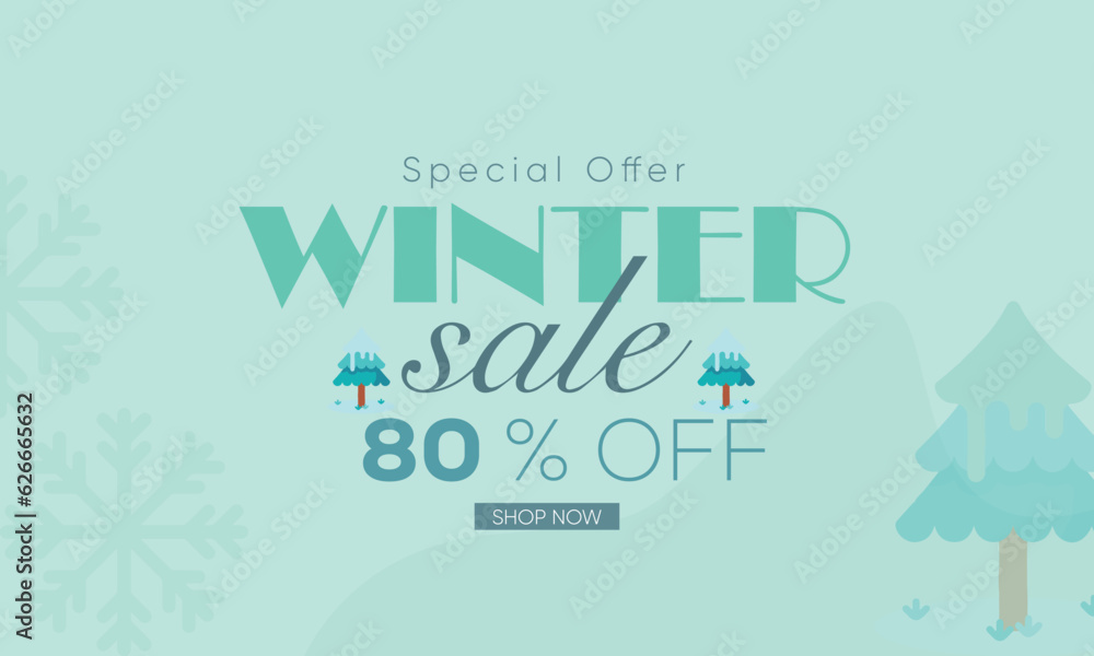 Fototapeta premium winter sale banner vector, winter sale 80% off, winter 80% off, winter sale banner background