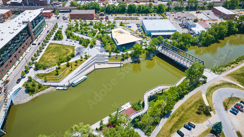 Promenade Park aerial with The Landing and Wells Street Bridge over St Mary River