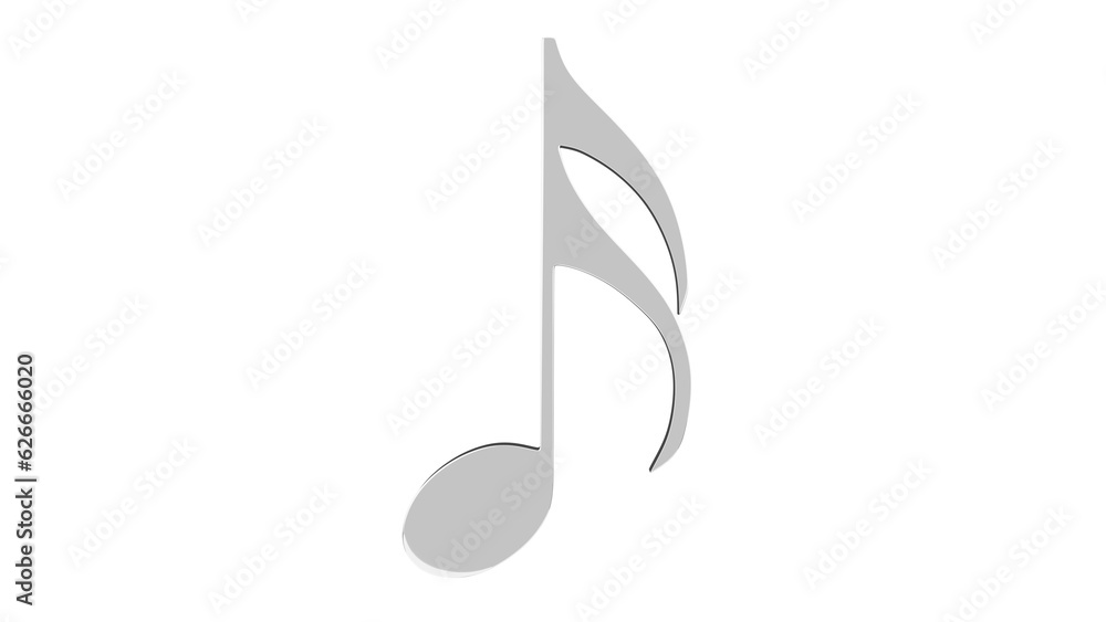 Silver sixteenth music note isolated on white and transparent background. Music concept. 3D render Silver sixteenth music note isolated on white and transparent background. Music concept. 3D render