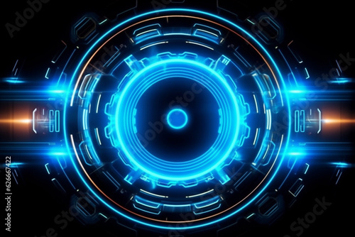 abstract technology background with code, Technology background with HUD, Blue circle technology abstract technology, AI generated.