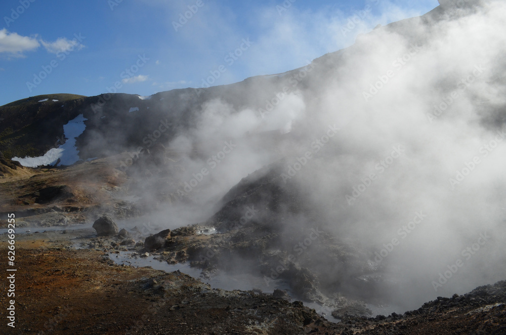 Steam Rising from the Earth in Rugged Iceland