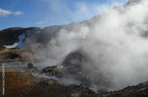Steam Rising from the Earth in Rugged Iceland