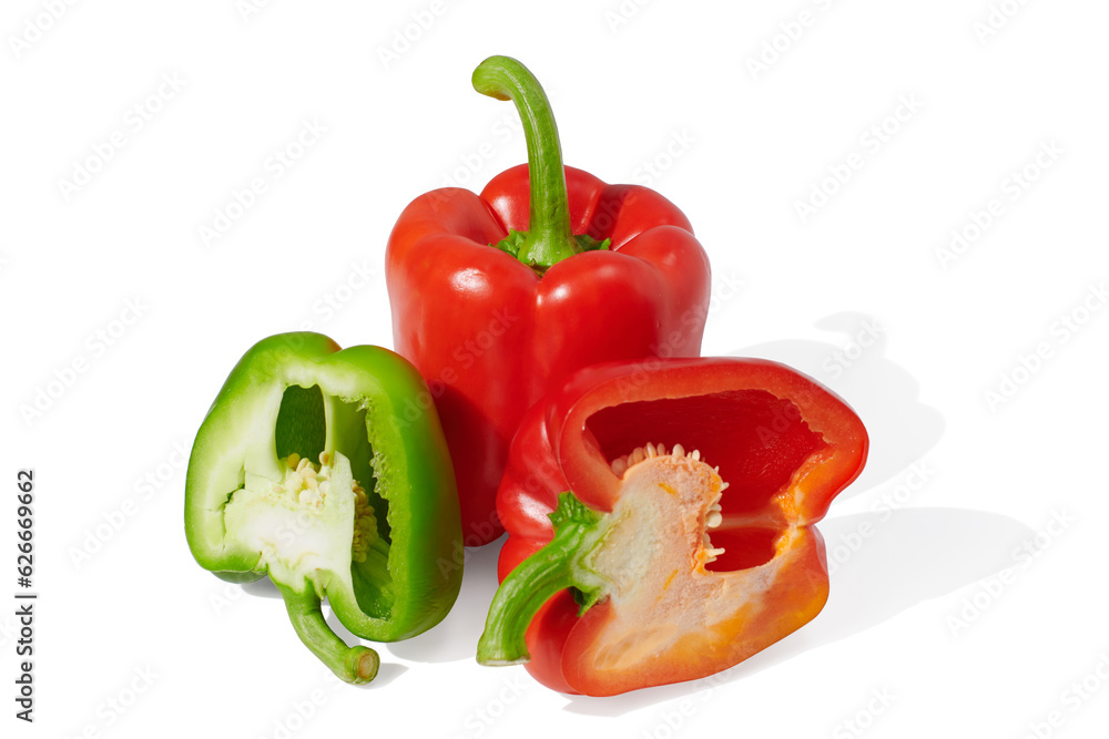 Red and green pepper on white background Red and green pepper on white background