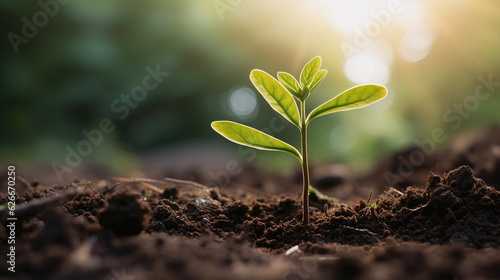 seedling with small leafs growing in the earth, nature
