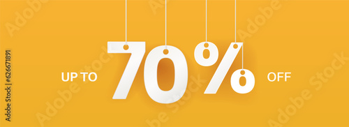 Wide yellow banner. 70 percent off banner.