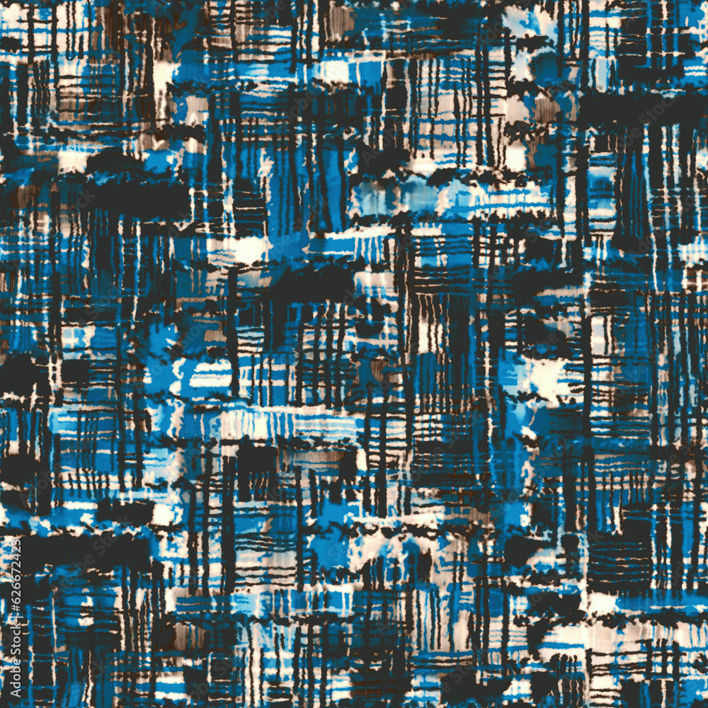 Beige, Black and Blue Watercolor-Dyed Effect Textured Patchwork Pattern