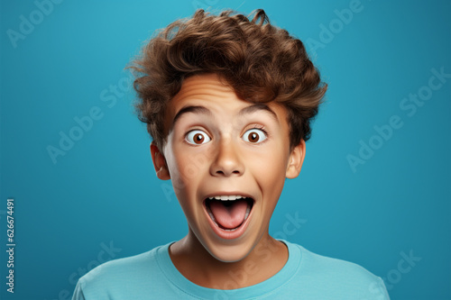 Teenager child boy with shocked facial expression.