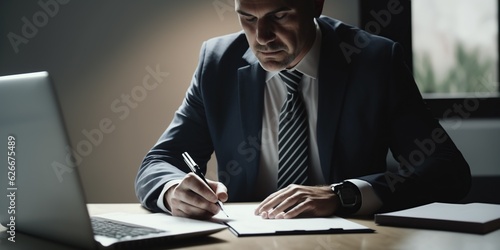 A businessman finalizes a deal by signing a business contract, emphasizing the importance of formal agreements in commerce.