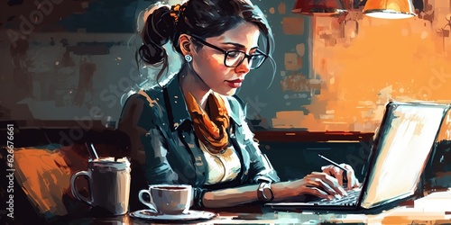 Business woman typing on laptop computer