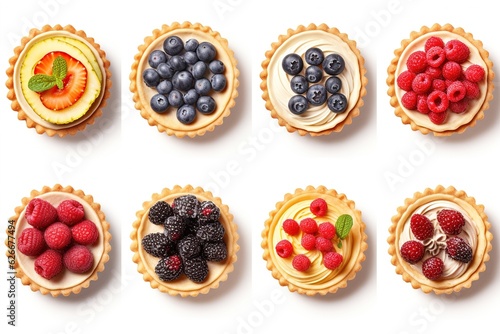 Set of tasty sweet tartlets with fresh berries.