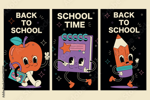 Hand drawn trendy traditional cartoon back to school instagram stories banners 