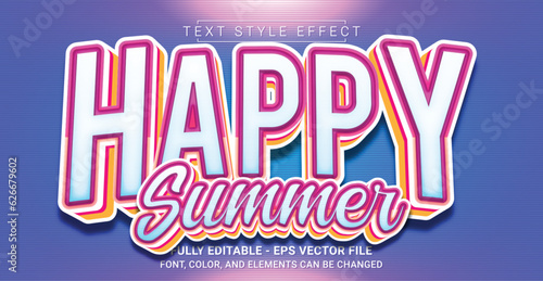 Happy Summer Text Style Effect. Editable Graphic Text Template.