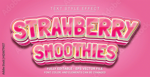 Strawberry Smoothies Text Style Effect. Editable Graphic Text Template.